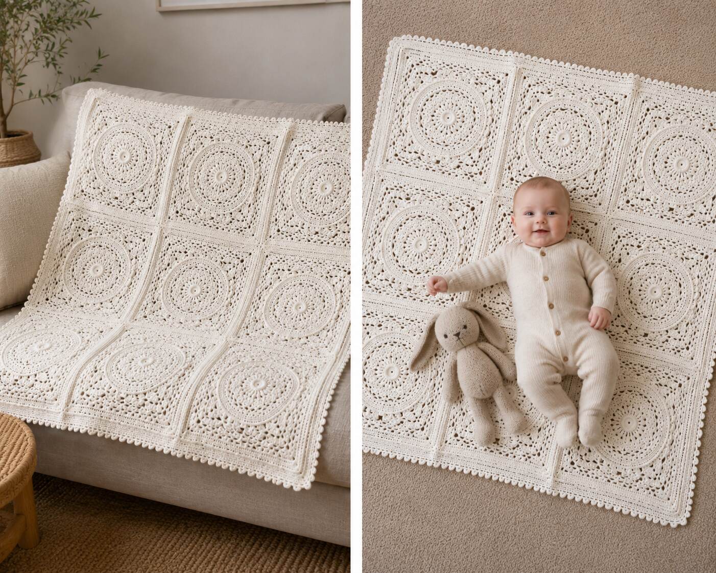Cream Baby Blanket shown worn