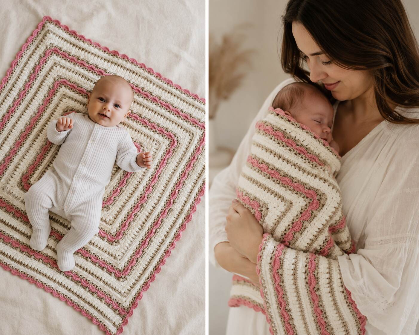 Dusty Rose Baby Blanket shown worn
