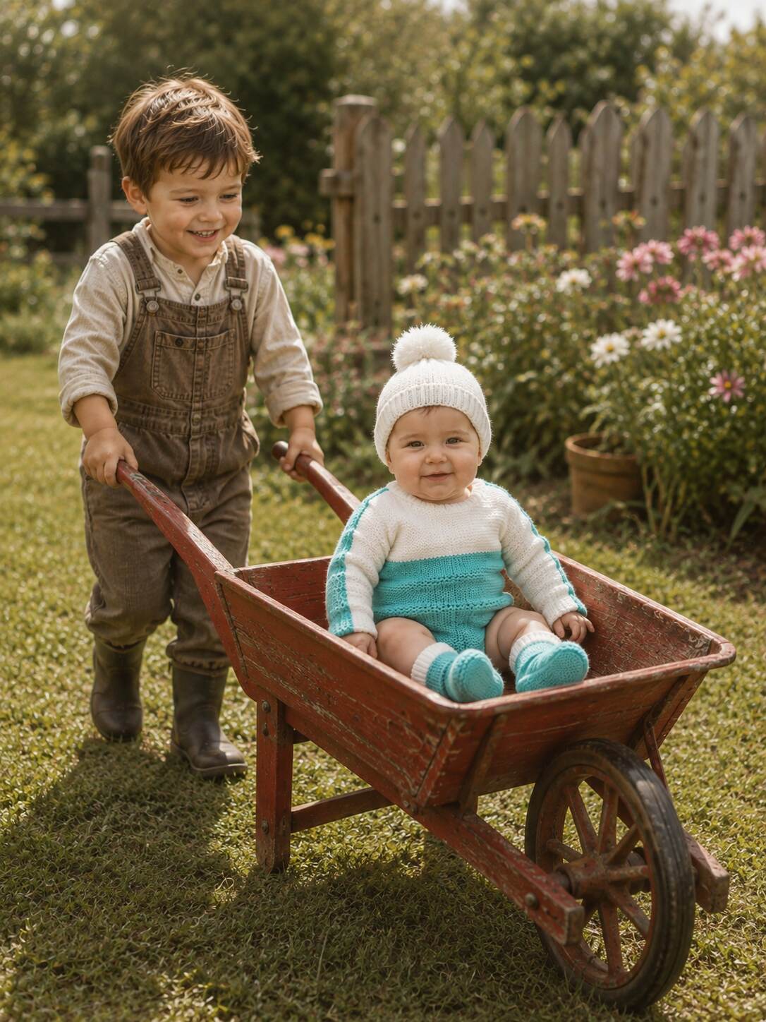 Turquoise and Cream Jumper and Booties shown worn