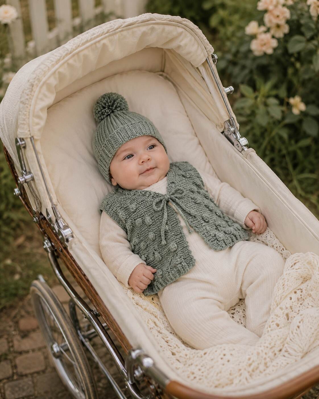 Sage Vest and Beanie shown worn